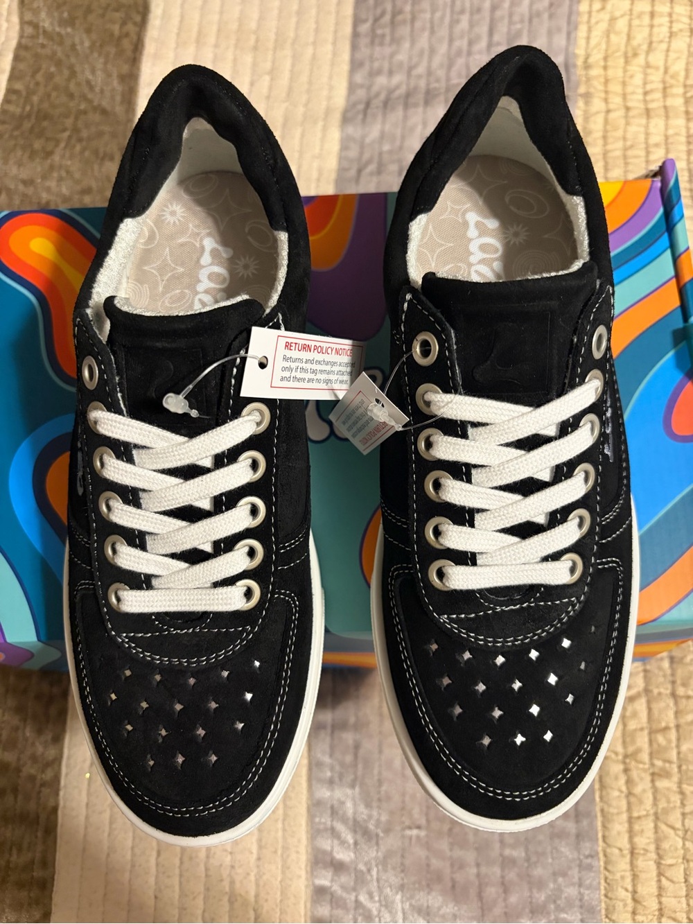Women’s Black Suede Lace-Up Sneakers with White Laces